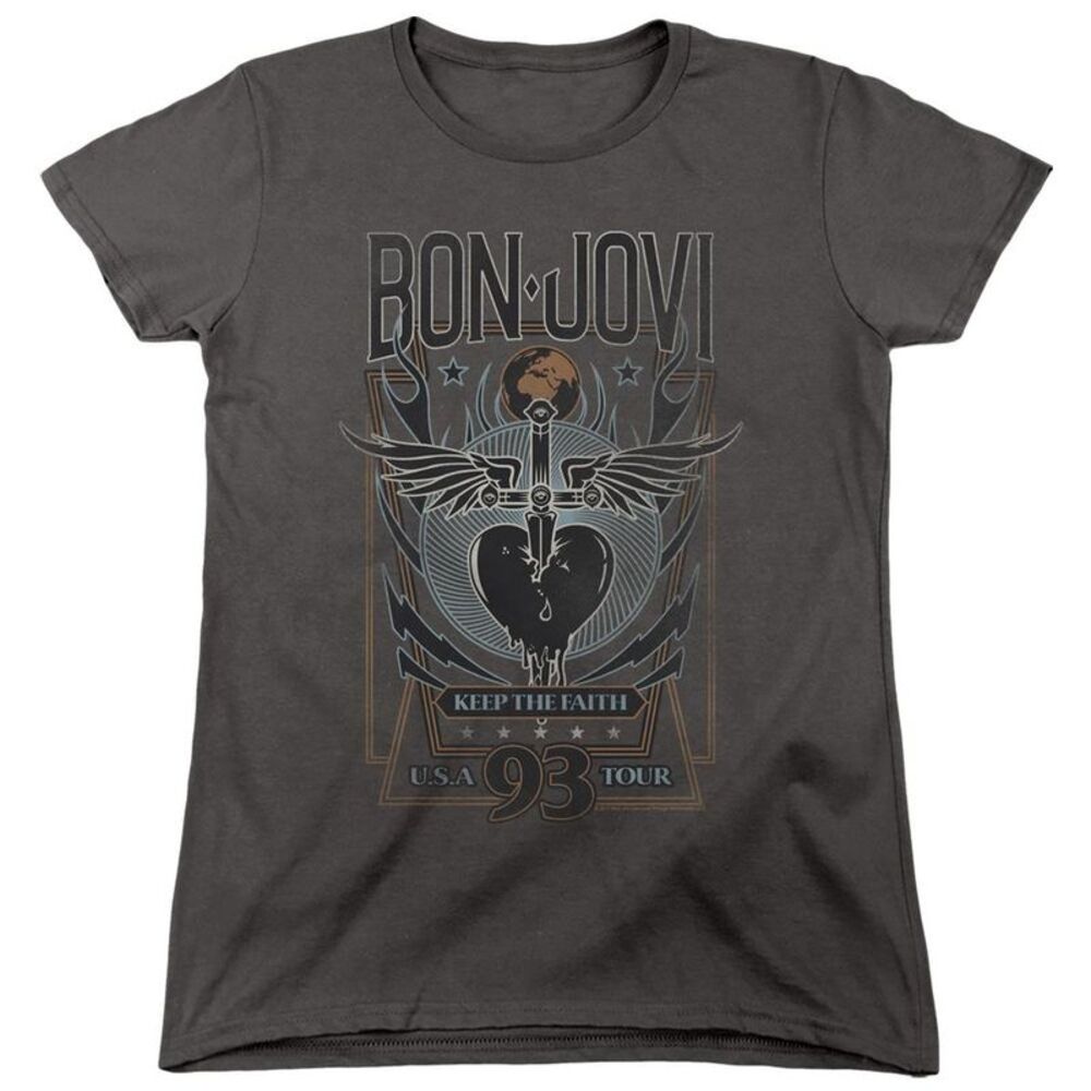 Bon Jovi Keep The Faith Short Sleeve Women�'s Tee / Charcoal